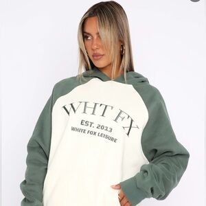 White Fox Boutique Cream and Olive Green Raglan Hoodie